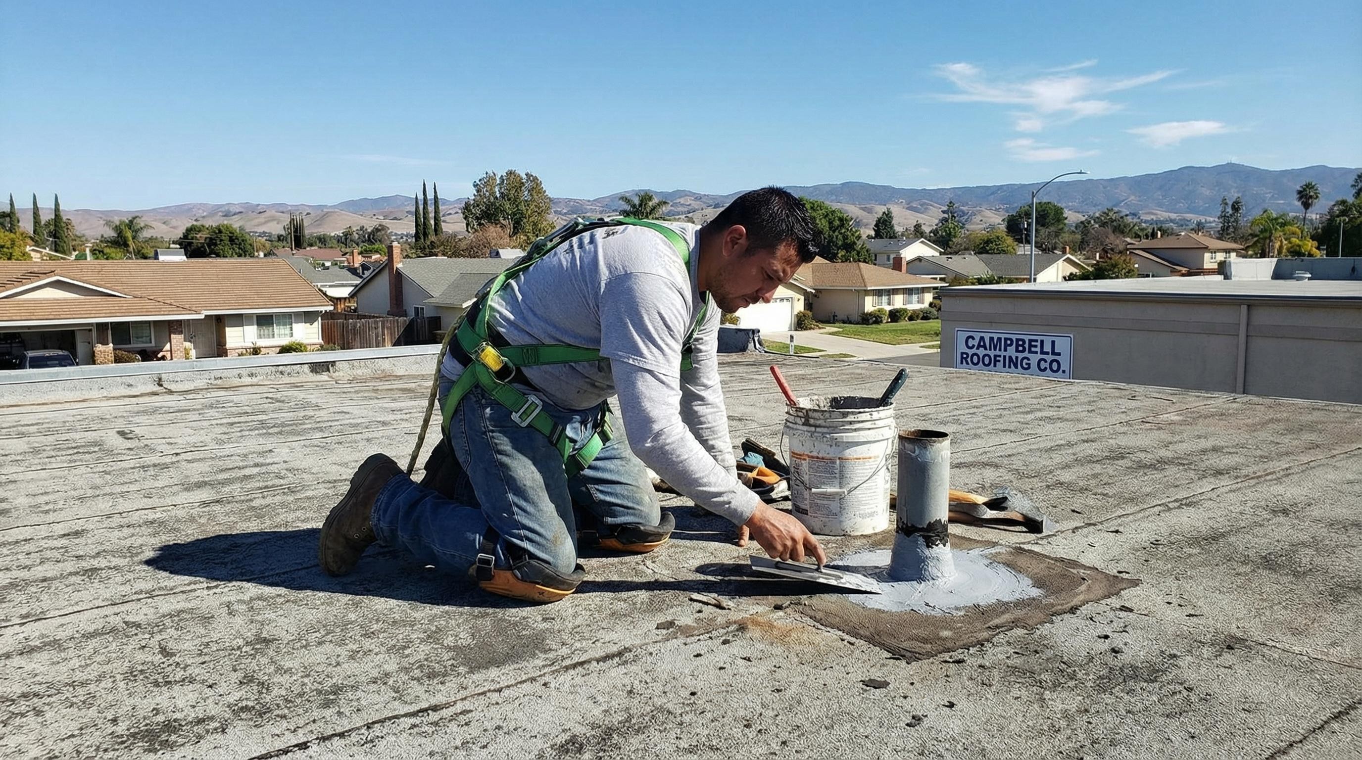 Professional Roof Maintenance completed by Silicon Valley Roof Repairs in Campbell, CA near Downtown Campbell.